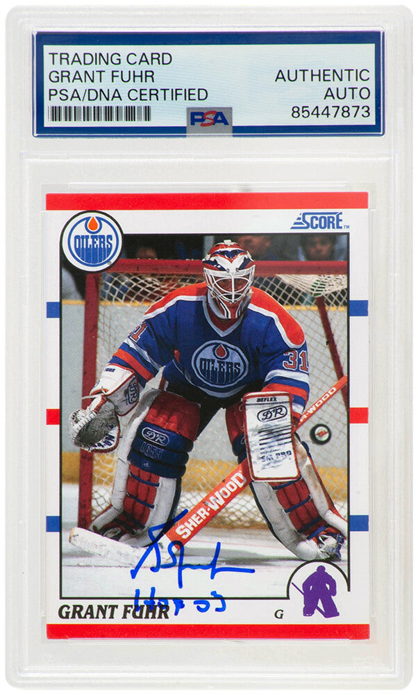 Grant Fuhr Signed Edmonton Oilers 1990-91 Score Hockey Trading Card #275 w/HOF'03 - (PSA Encapsulated)
