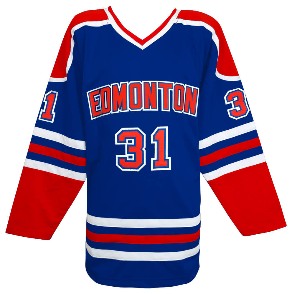 Grant Fuhr Signed Blue Throwback Custom Hockey Jersey w/HOF'03