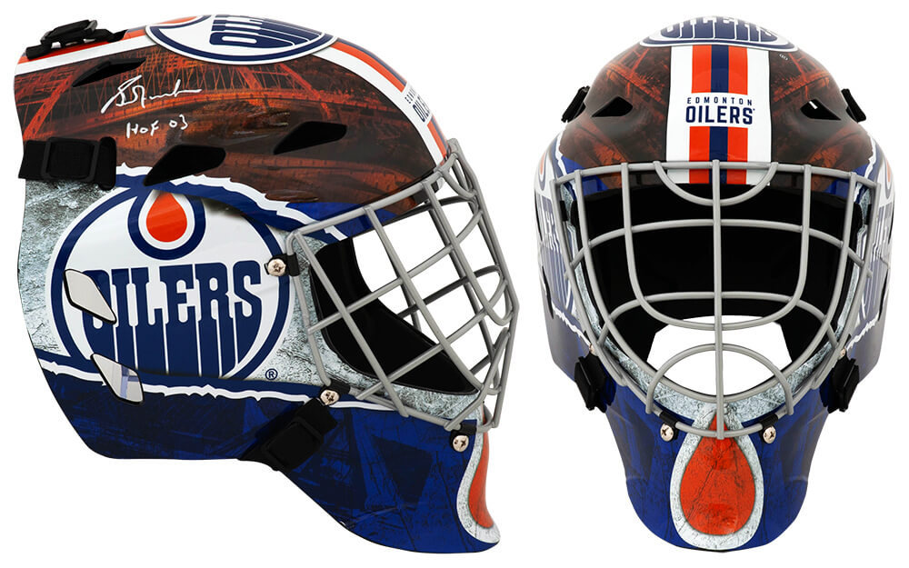 Grant Fuhr Signed Edmonton Oilers Franklin Replica Street Hockey Goalie Mask w/HOF'03