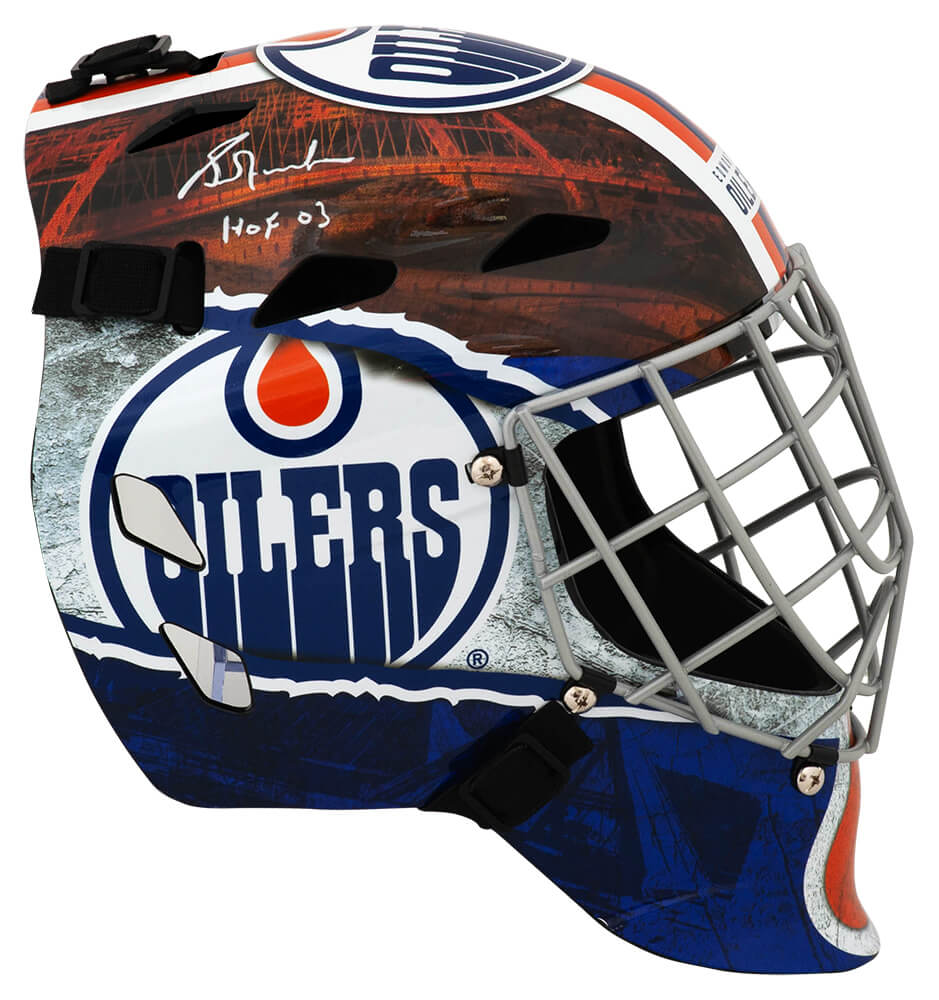 Grant Fuhr Signed Edmonton Oilers Franklin Replica Street Hockey Goalie Mask w/HOF'03