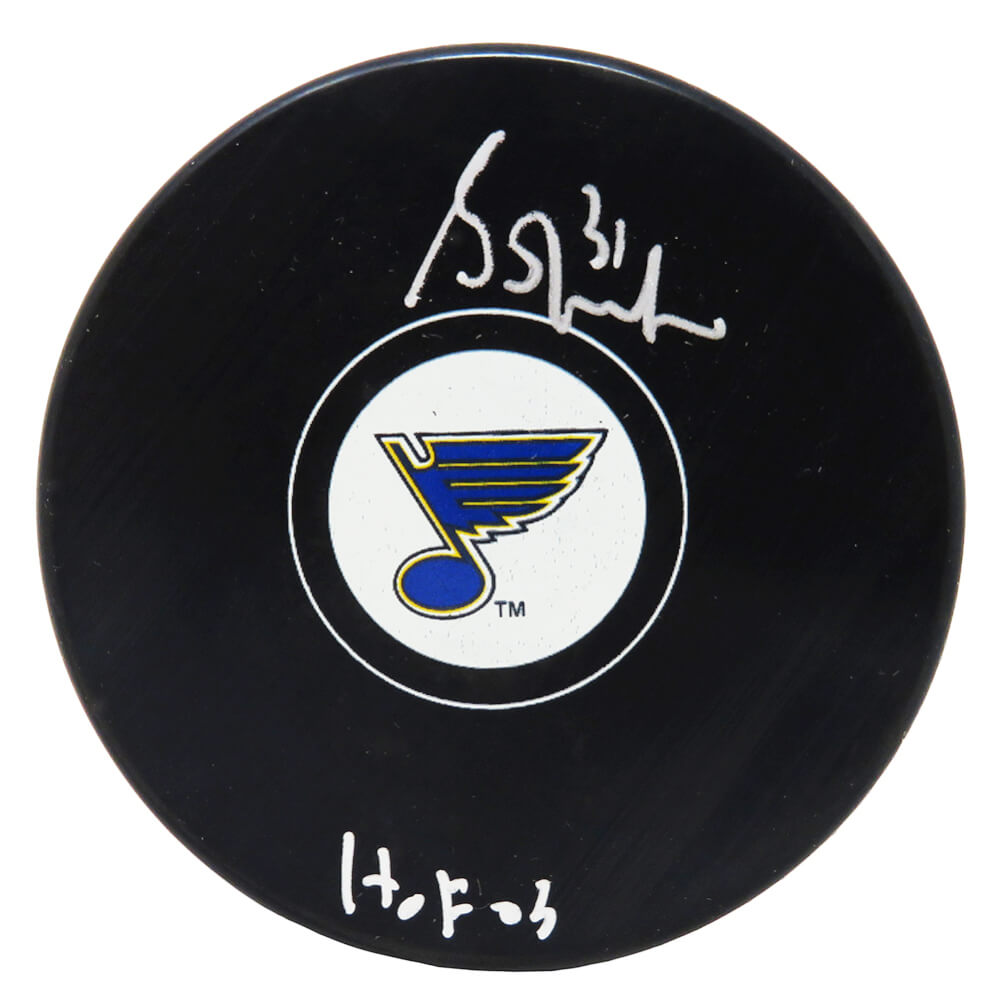 Grant Fuhr Signed St Louis Blues Logo Hockey Puck w/HOF'03