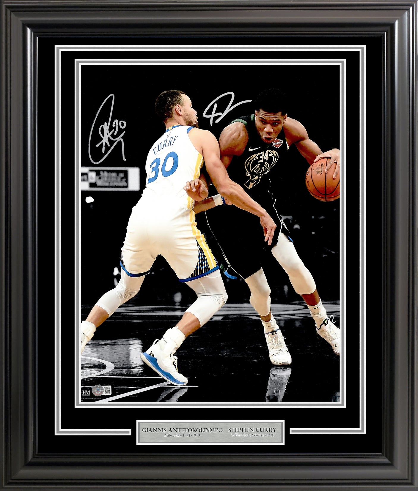Stephen Curry & Giannis Antetokounmpo Autographed Framed 16x20 Photo Beckett BAS Stock #230194