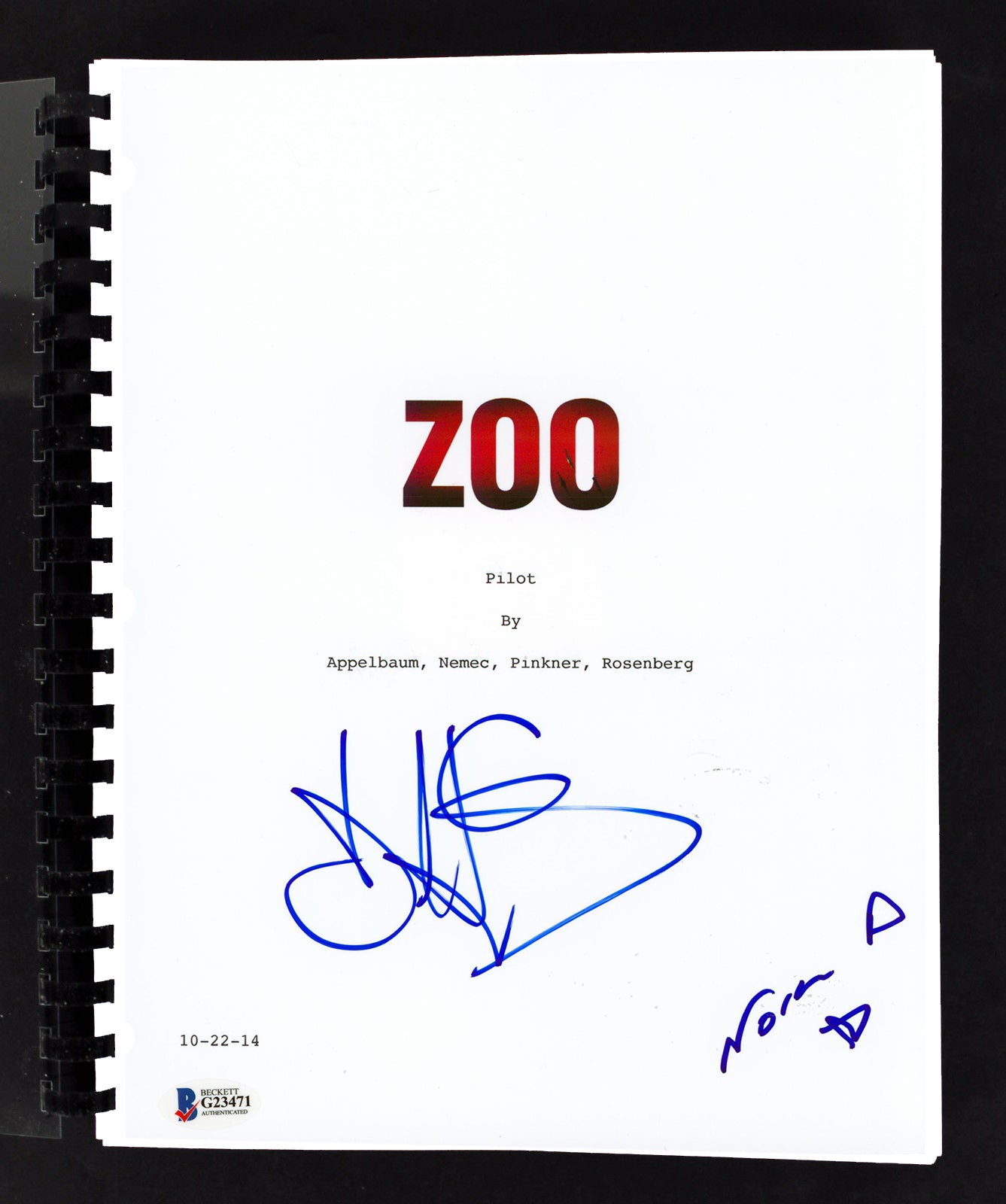 Billy Burke "Nora" Authentic Signed Zoo Pilot Episode Tv Script BAS #G23471