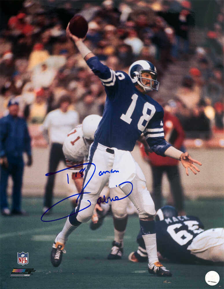 Roman Gabriel Signed Los Angeles Rams Blue Jersey Passing 16x20 Photo
