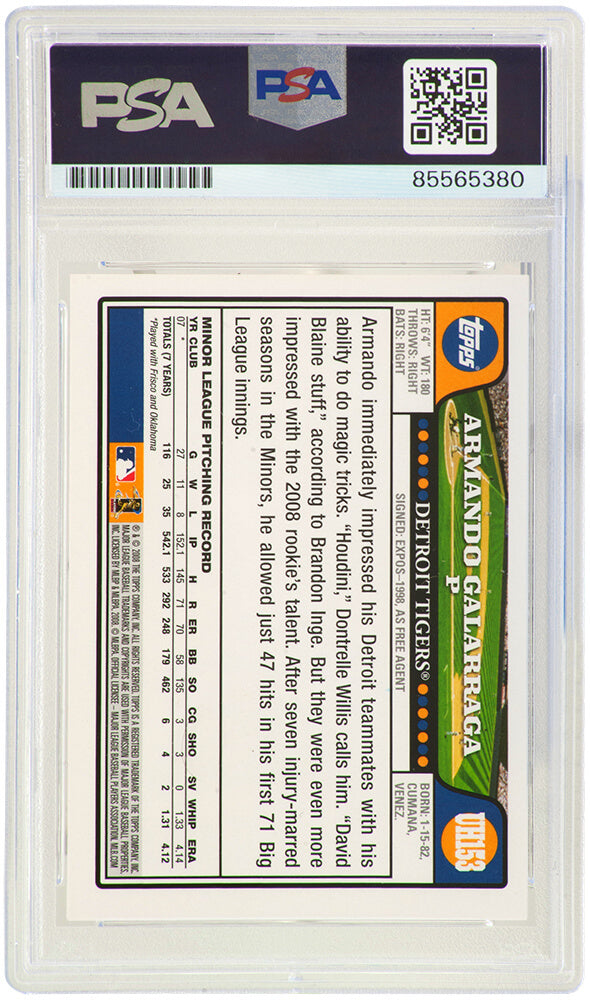 Armando Galarraga Signed Detroit Tigers 2008 Topps Update Rookie Baseball Card #UH153 - (PSA Encapsulated)