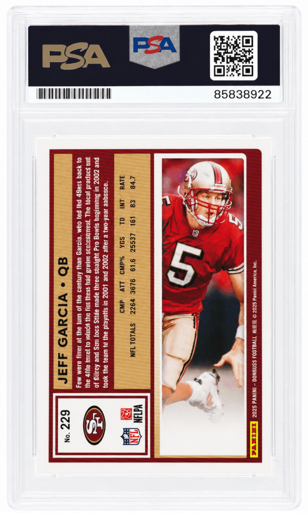 Jeff Garcia Signed San Francisco 49ers 2025 Donruss Football Card #229 - (PSA Encapsulated)