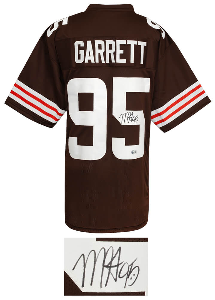 Myles Garrett Signed Brown With White #'s Custom Football Jersey (Beckett)