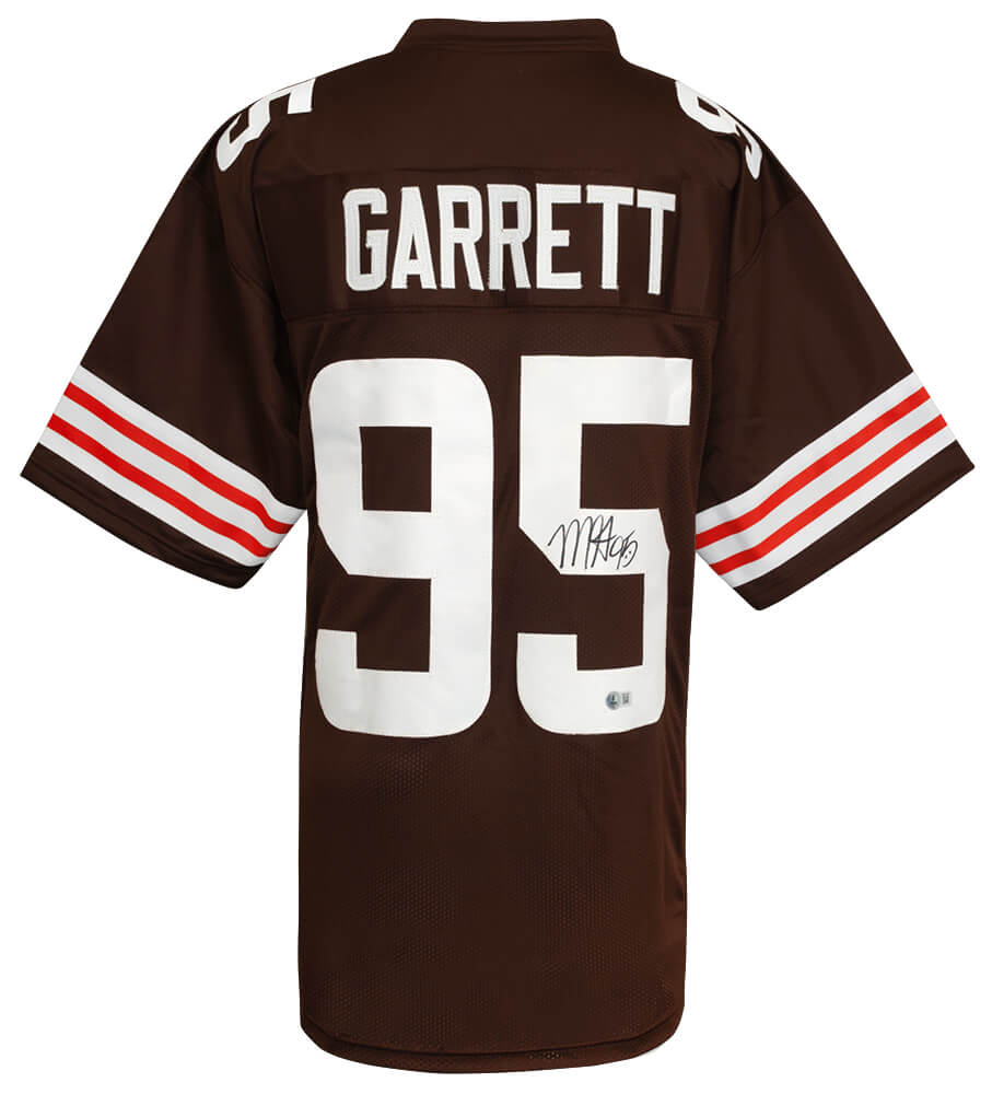 Myles Garrett Signed Brown With White #'s Custom Football Jersey (Beckett)