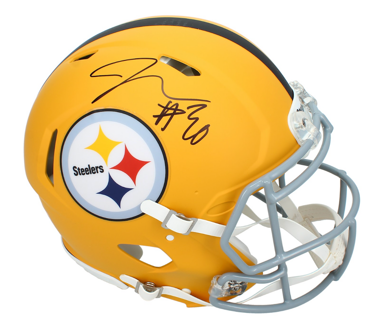 Jaylen Warren Autographed Pittsburgh Steelers Yellow 2025 Alternate Speed Authentic Helmet Beckett Witnessed