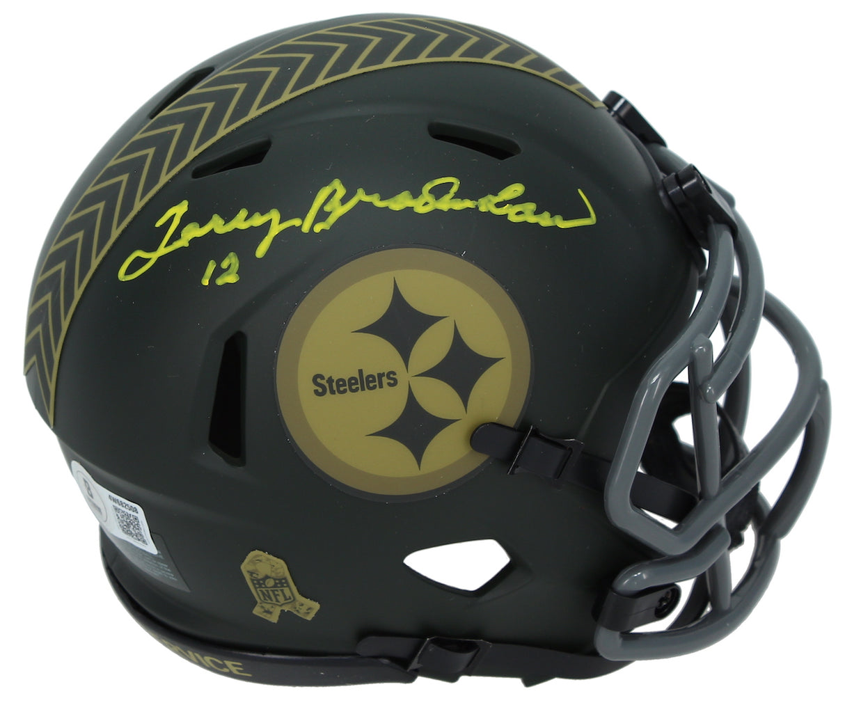 Terry Bradshaw Autographed Pittsburgh Steelers 2025 Salute to Service Speed Mini Helmet Beckett Witnessed