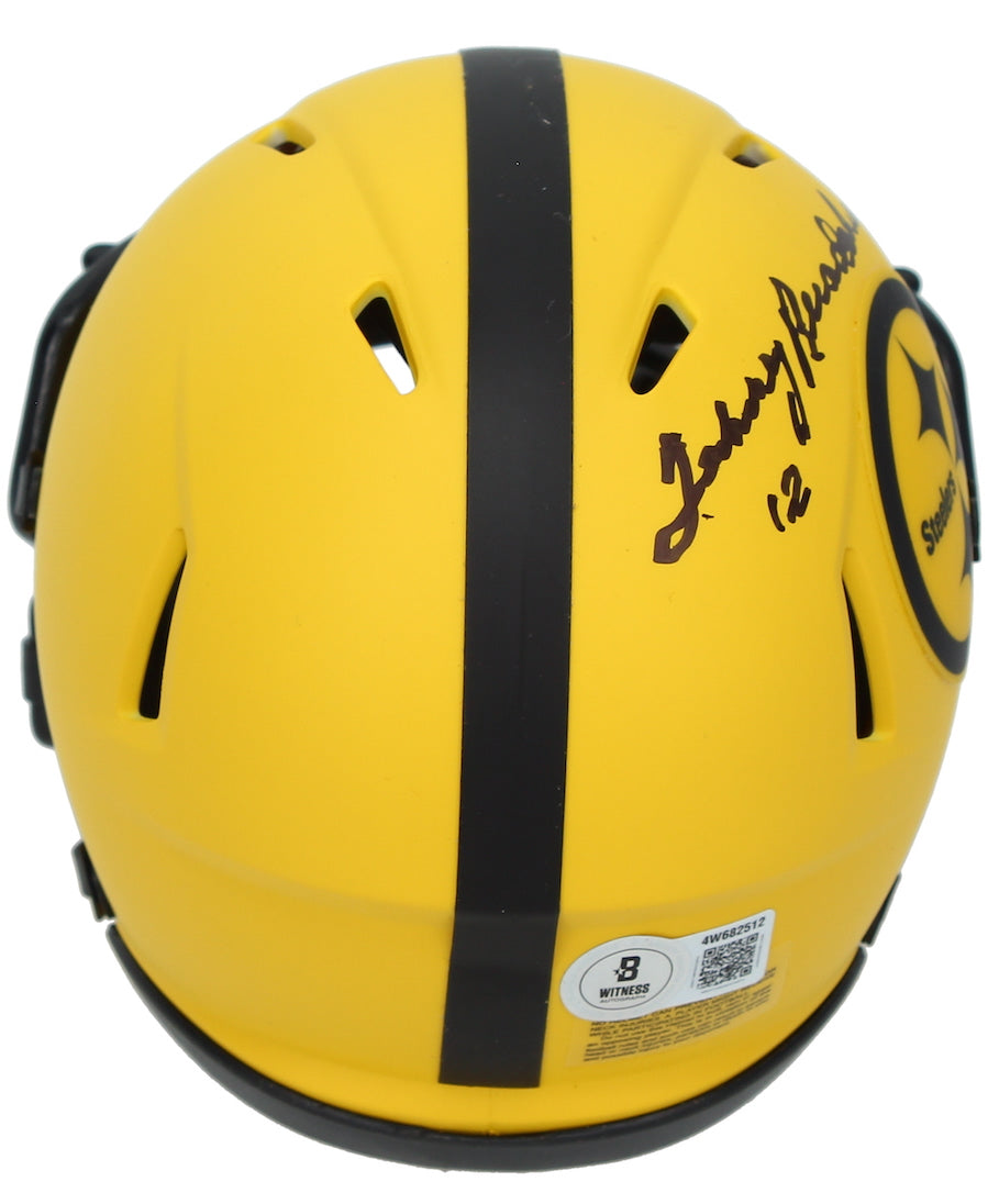 Terry Bradshaw Autographed Pittsburgh Steelers RAVE Speed Mini Helmet Beckett Witnessed