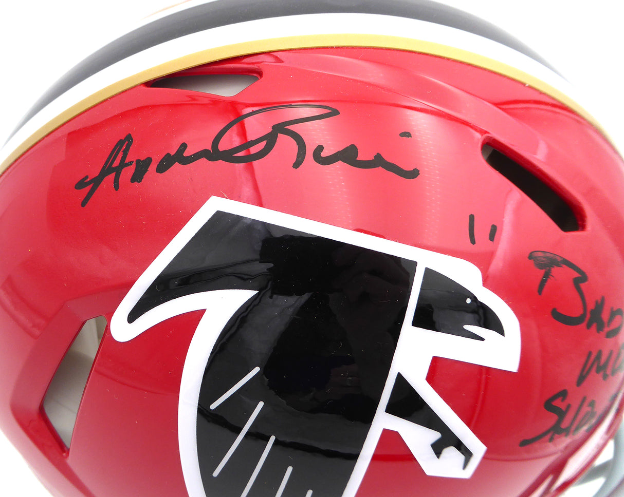 Andre Rison Autographed Atlanta Falcons Red Throwback Full Size Authentic Helmet "Bad Moon Showtime" (Smudged) Beckett BAS Witness #3W056106