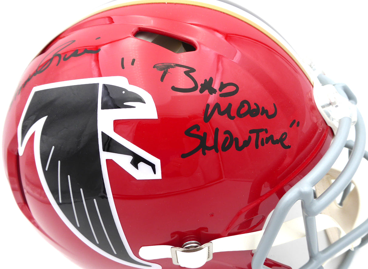 Andre Rison Autographed Atlanta Falcons Red Throwback Full Size Authentic Helmet "Bad Moon Showtime" (Smudged) Beckett BAS Witness #3W056106