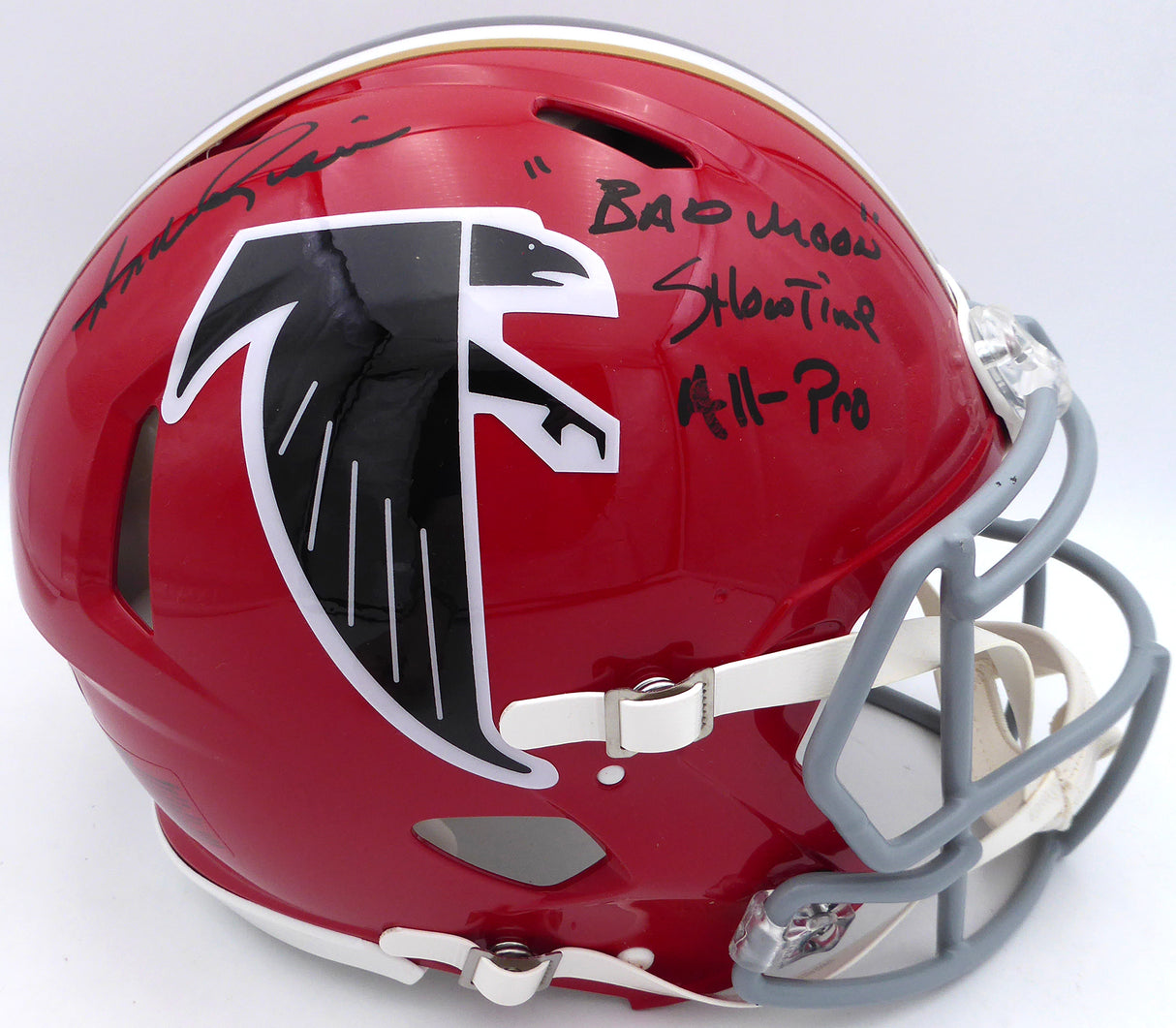 Andre Rison Autographed Atlanta Falcons Red Throwback Full Size Authentic Helmet "Bad Moon Showtime, All Pro" (Smudged) Beckett BAS Witness #3W056109