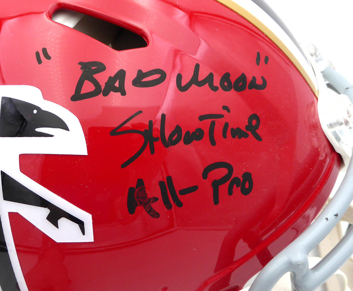 Andre Rison Autographed Atlanta Falcons Red Throwback Full Size Authentic Helmet "Bad Moon Showtime, All Pro" (Smudged) Beckett BAS Witness #3W056109