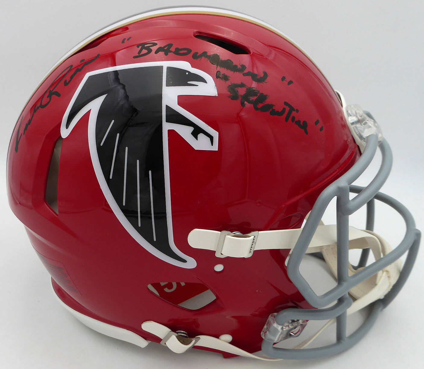 Andre Rison Autographed Atlanta Falcons Red Throwback Full Size Authentic Helmet "Bad Moon Showtime" Beckett BAS Witness #3W056105