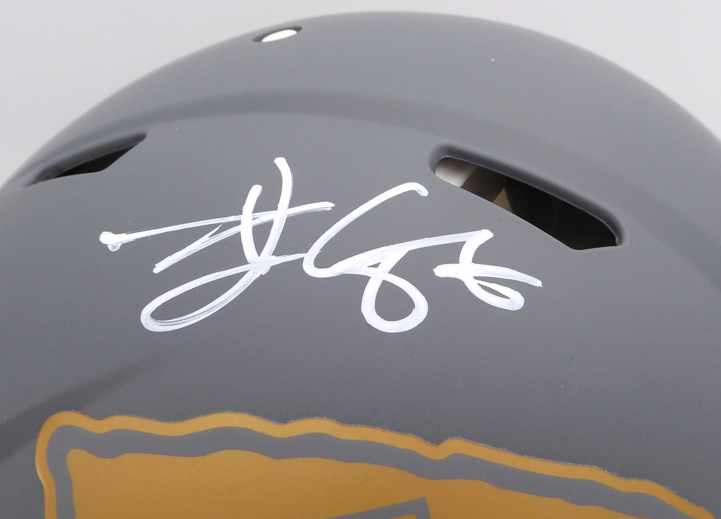 Travis Kelce Autographed Kansas City Chiefs Slate Gray Full Size Authentic Speed Helmet Beckett BAS Witness #2W332670