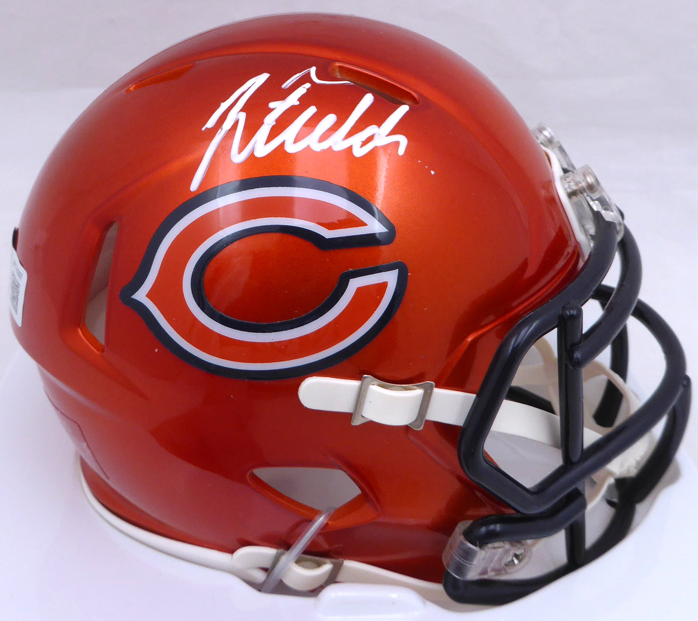 Justin Fields Autographed Orange Flash Speed Mini Helmet Chicago Bears Beckett BAS QR #W176097
