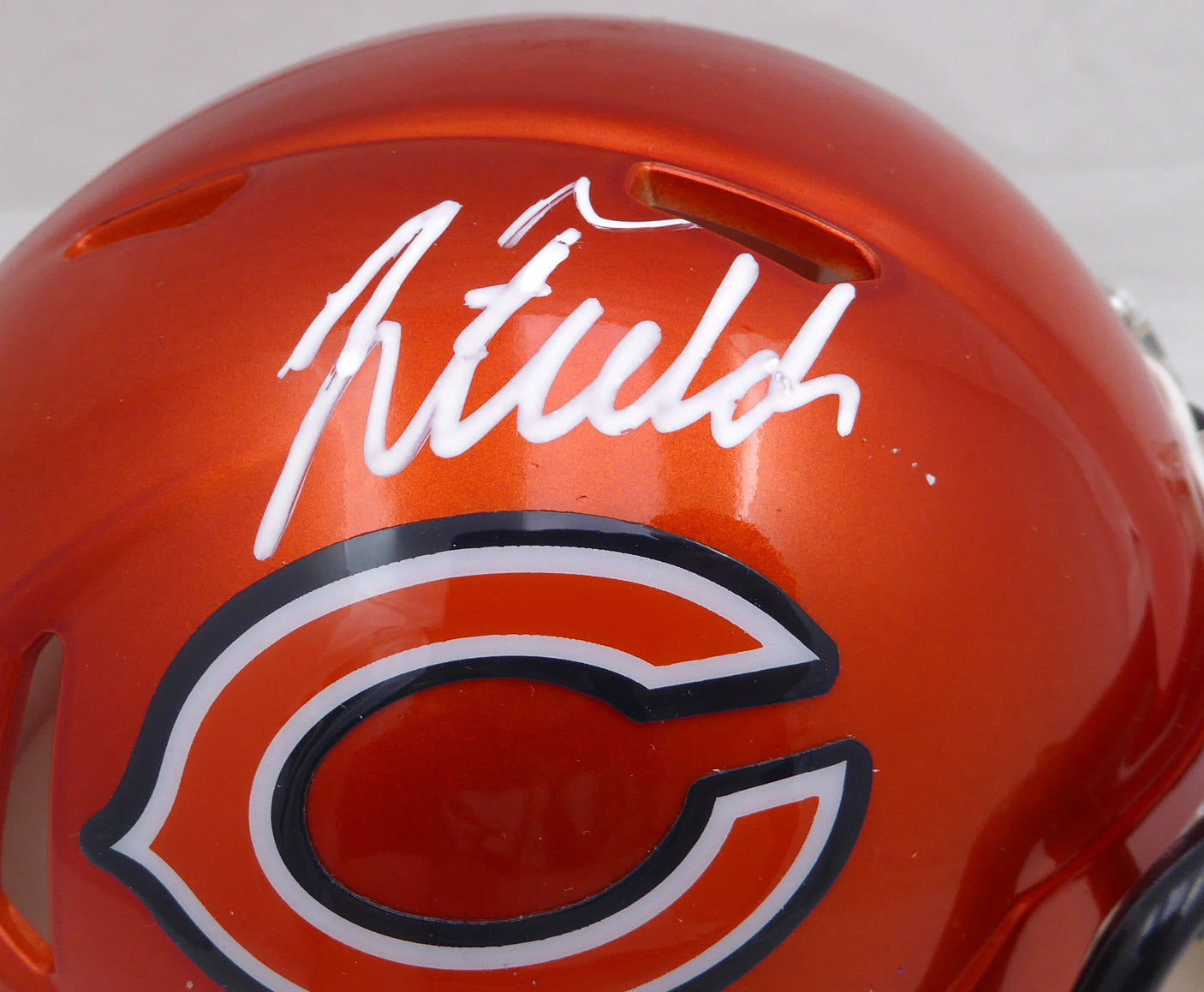 Justin Fields Autographed Orange Flash Speed Mini Helmet Chicago Bears Beckett BAS QR #W176097