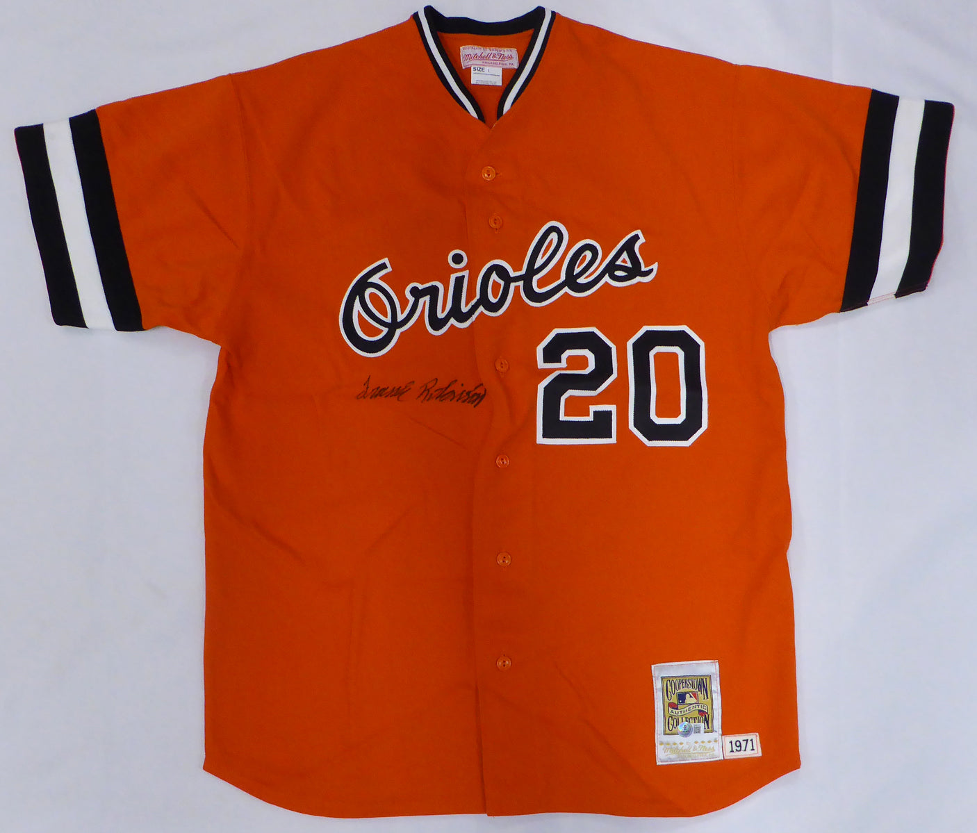 Baltimore Orioles Frank Robinson Autographed Orange Authentic Mitchell & Ness Jersey Beckett BAS QR #BN64147