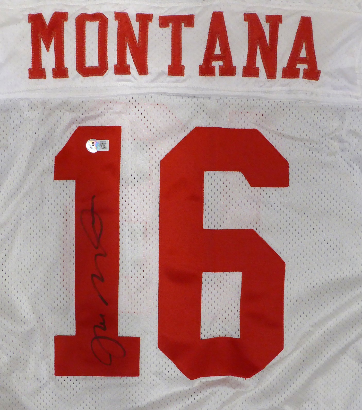 San Francisco 49ers Joe Montana Autographed White Wilson Authentic Game Model Jersey Beckett BAS QR #BP55356