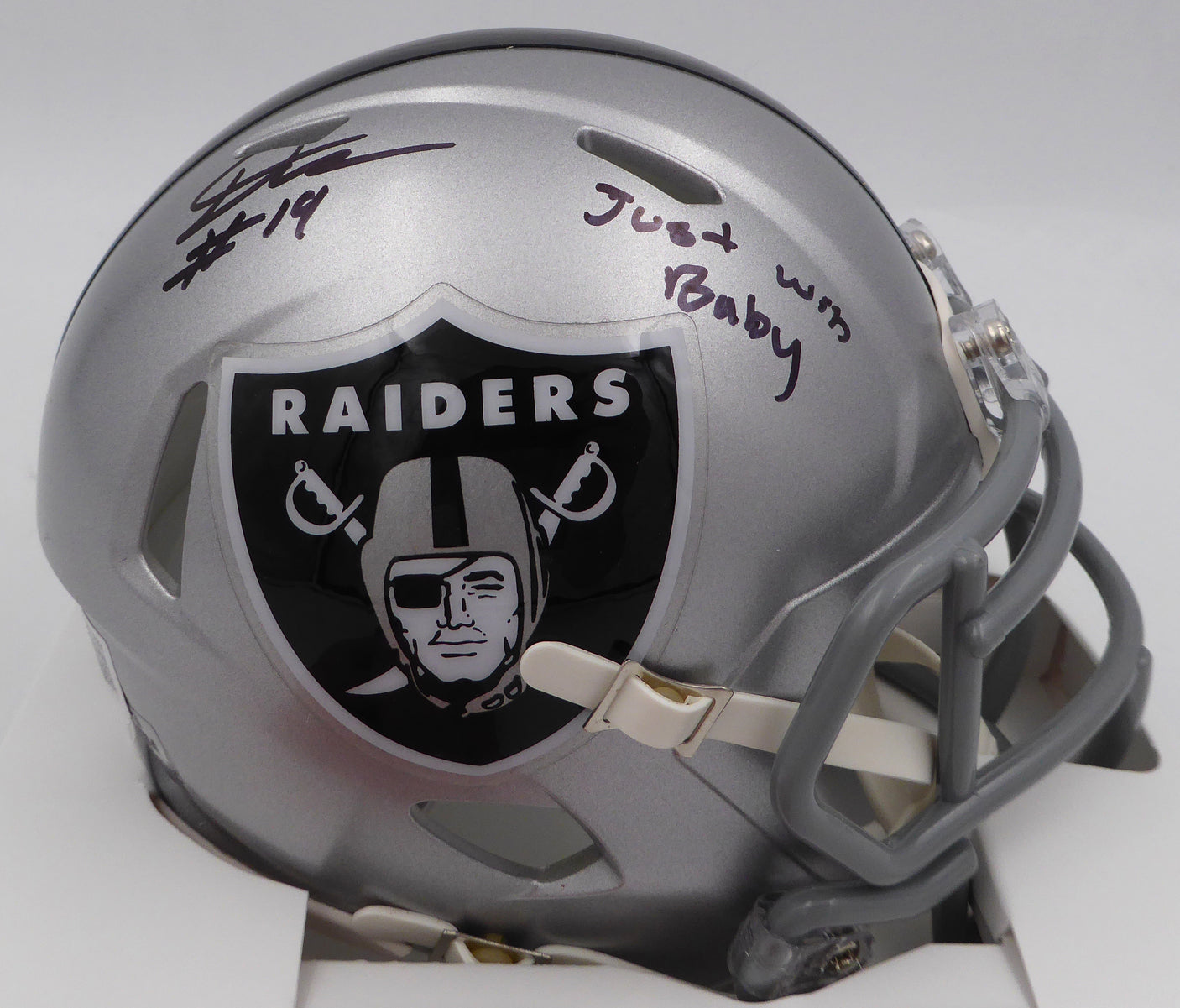 DJ D.J. Turner Autographed Las Vegas Raiders Mini Helmet "Just Win Baby" Beckett BAS QR #2W133251