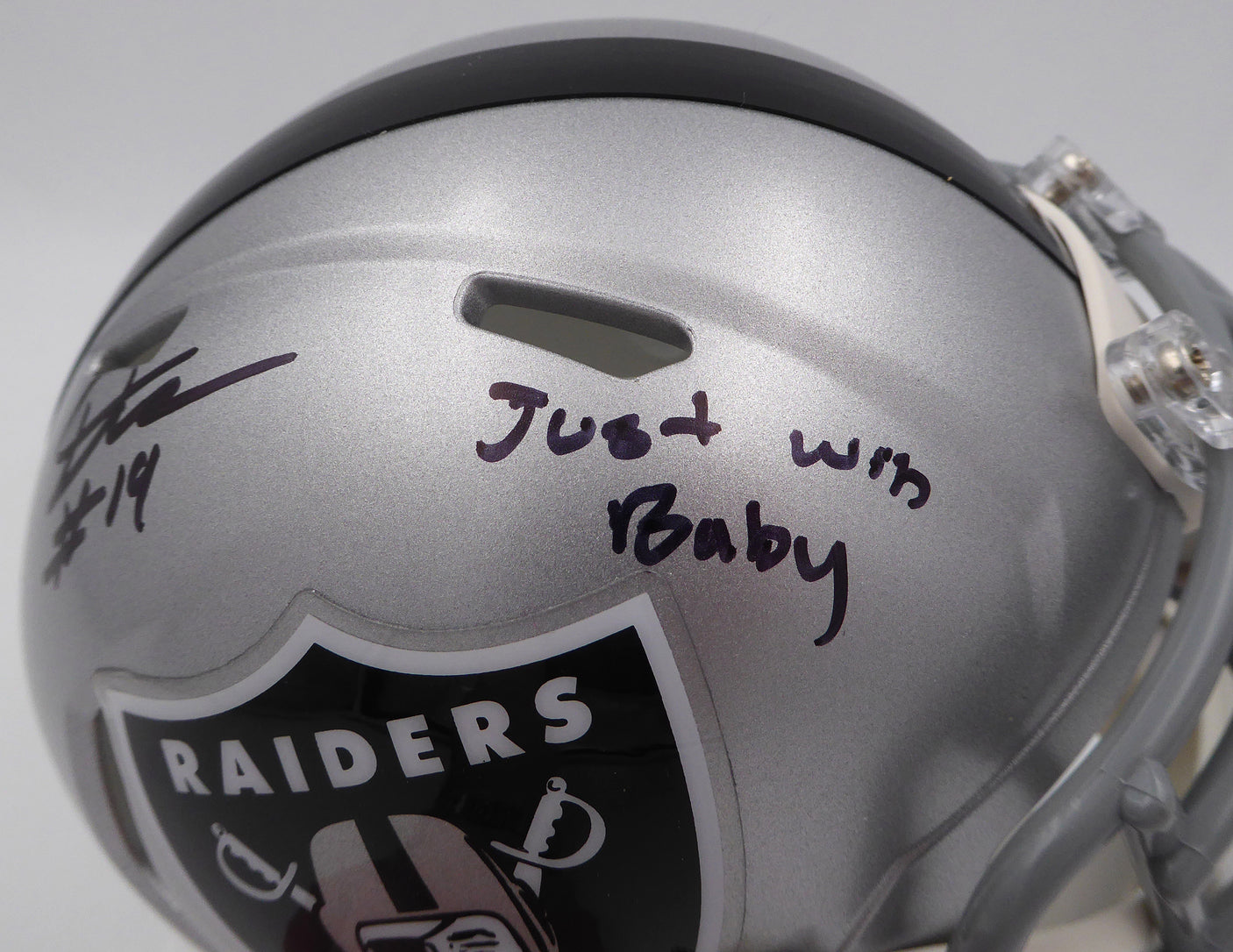 DJ D.J. Turner Autographed Las Vegas Raiders Mini Helmet "Just Win Baby" Beckett BAS QR #2W133251