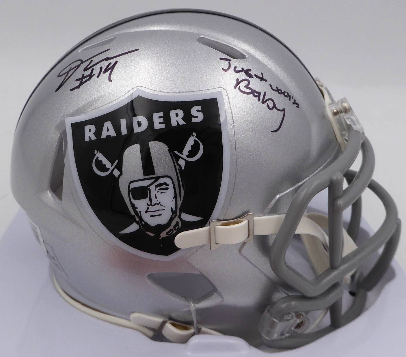 DJ D.J. Turner Autographed Las Vegas Raiders Mini Helmet "Just Win Baby" Beckett BAS QR #2W133361