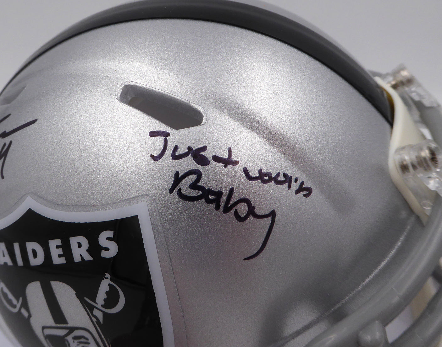 DJ D.J. Turner Autographed Las Vegas Raiders Mini Helmet "Just Win Baby" Beckett BAS QR #2W133361