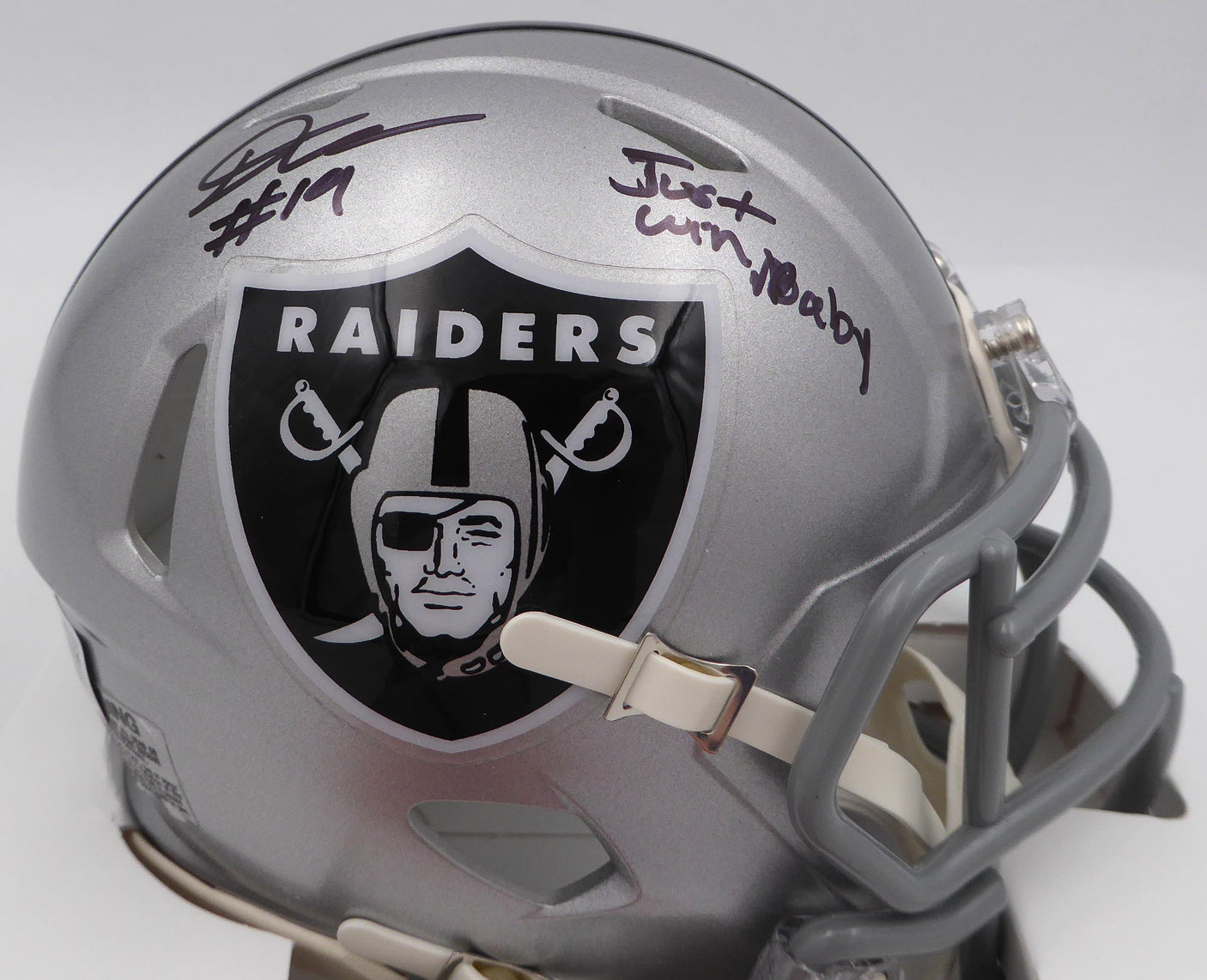DJ D.J. Turner Autographed Las Vegas Raiders Mini Helmet "Just Win Baby" Beckett BAS QR #2W133220