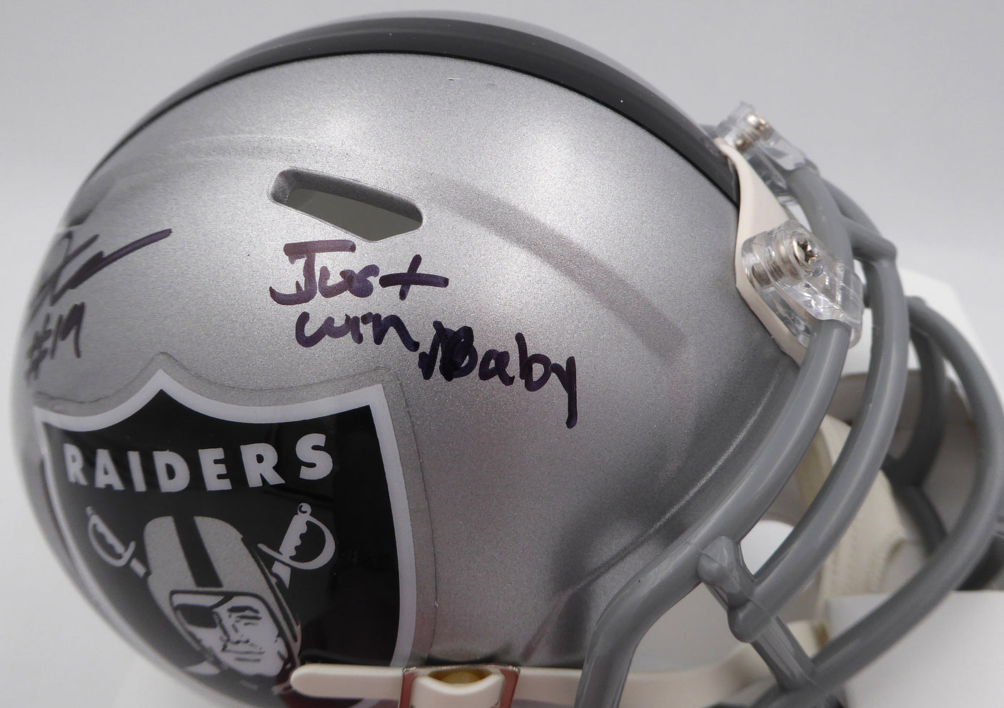 DJ D.J. Turner Autographed Las Vegas Raiders Mini Helmet "Just Win Baby" Beckett BAS QR #2W133220