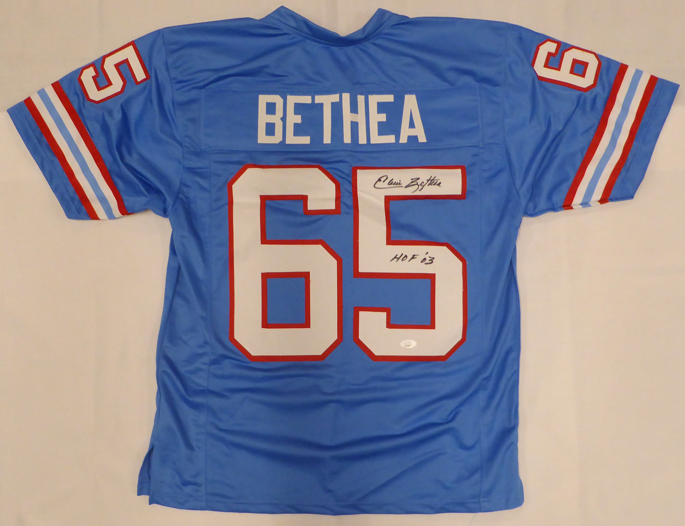 Houston Oilers Elvin Bethea Autographed Blue Jersey "HOF 03" JSA #WIT690425