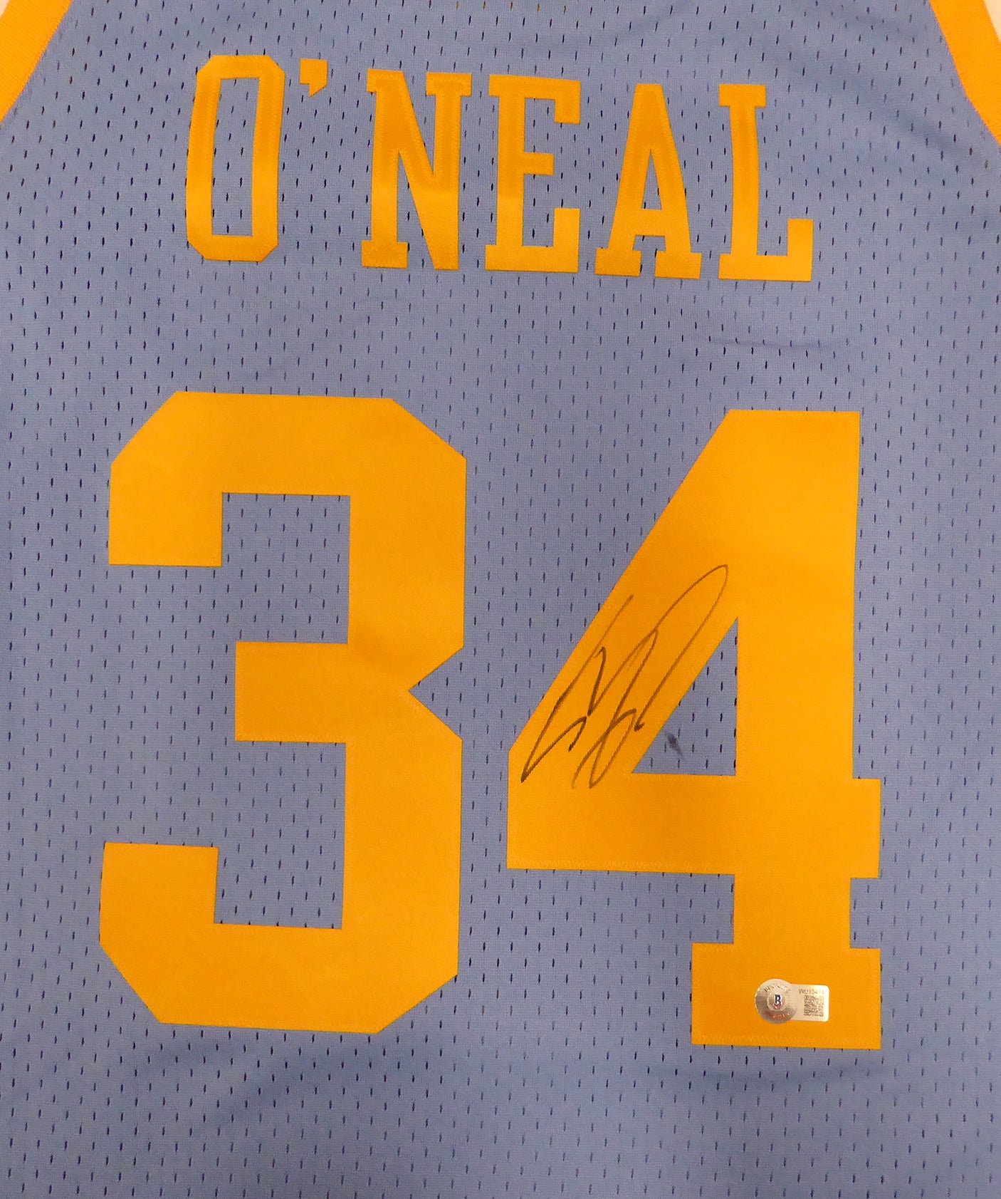 Los Angeles Lakers Shaquille Shaq O'Neal Autographed Blue Mitchell & Ness Jersey Beckett BAS QR #WU13474