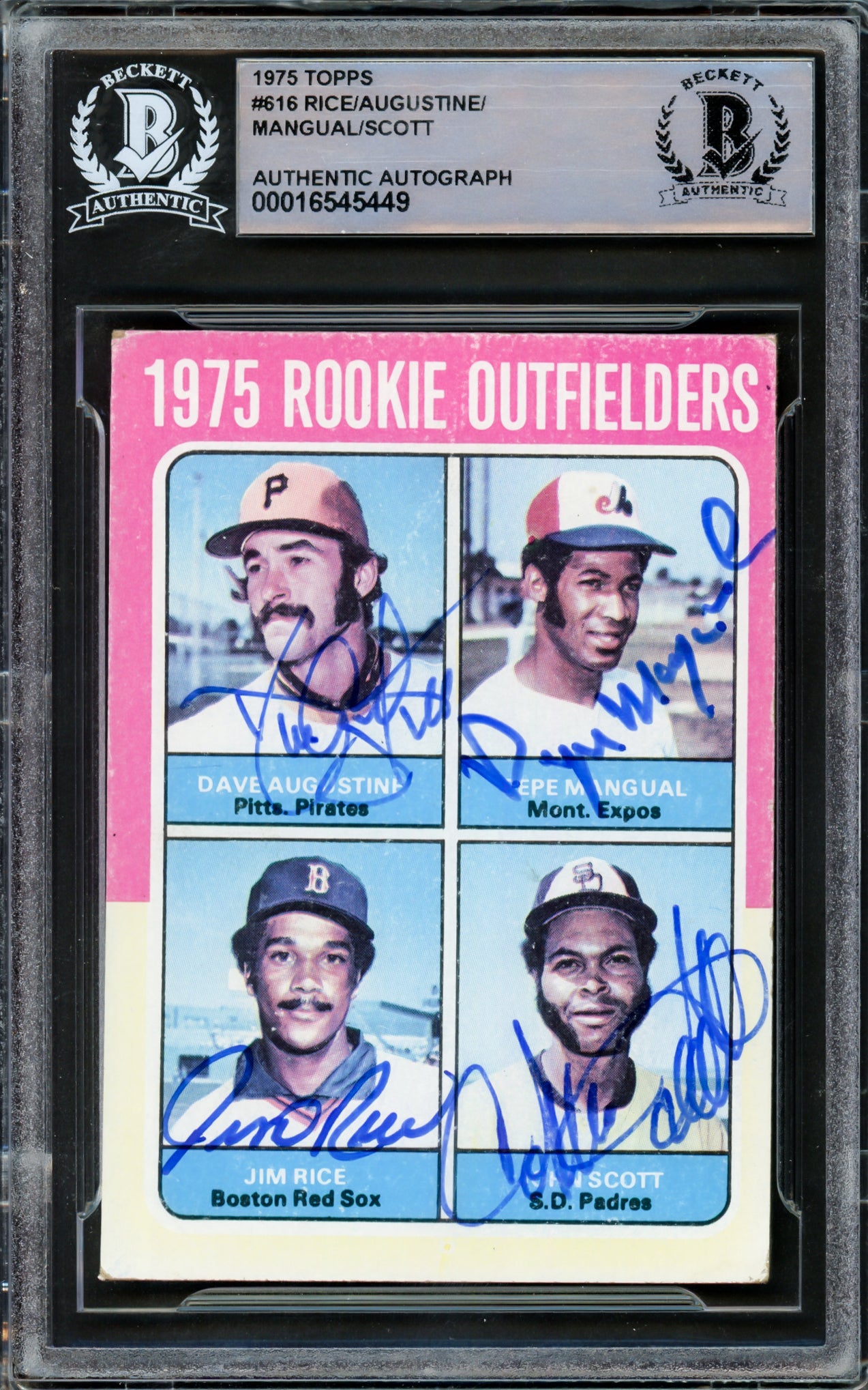 Jim Rice & Others Autographed 1975 Topps Rookie Card #616 Signed By All 4 Beckett BAS #16545449