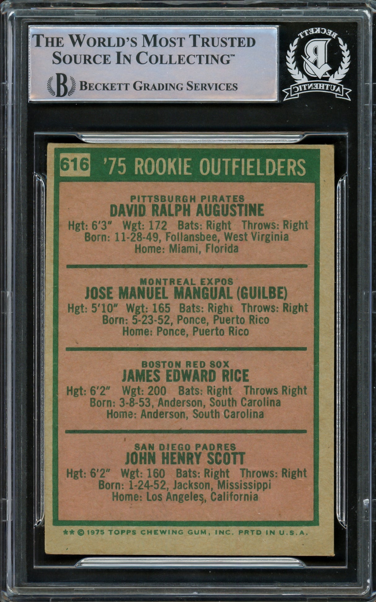 Jim Rice & Others Autographed 1975 Topps Rookie Card #616 Signed By All 4 Beckett BAS #16545449