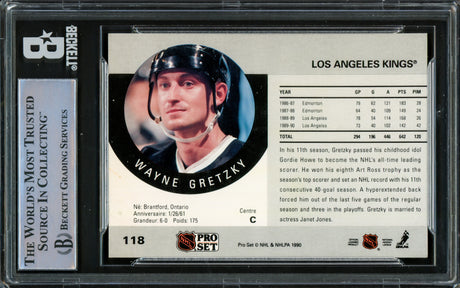 Wayne Gretzky Autographed 1990-91 Pro Set Card #118 Los Angeles Kings Beckett BAS #16545552