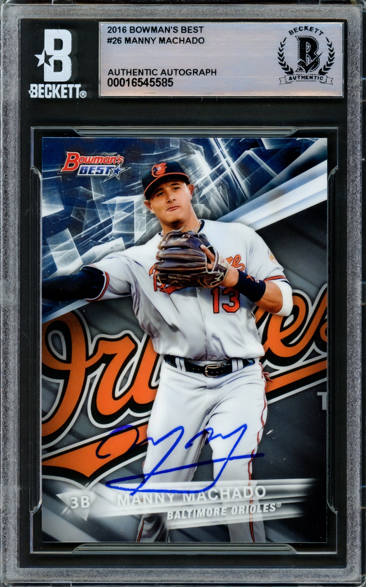 Manny Machado Autographed 2016 Bowman's Best Card #26 Baltimore Orioles Beckett BAS #16545585