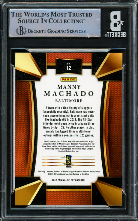 Manny Machado Autographed 2016 Panini Select Card #12 Baltimore Orioles Beckett BAS #16545581