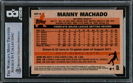 Manny Machado Autographed 2018 Topps Chrome 35th Anniversary Card #83T-9 Baltimore Orioles Beckett BAS #16545602