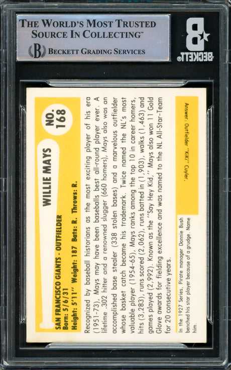 Willie Mays Autographed 1980 Baseball Immortals Card #168 San Francisco Giants Beckett BAS #16545657