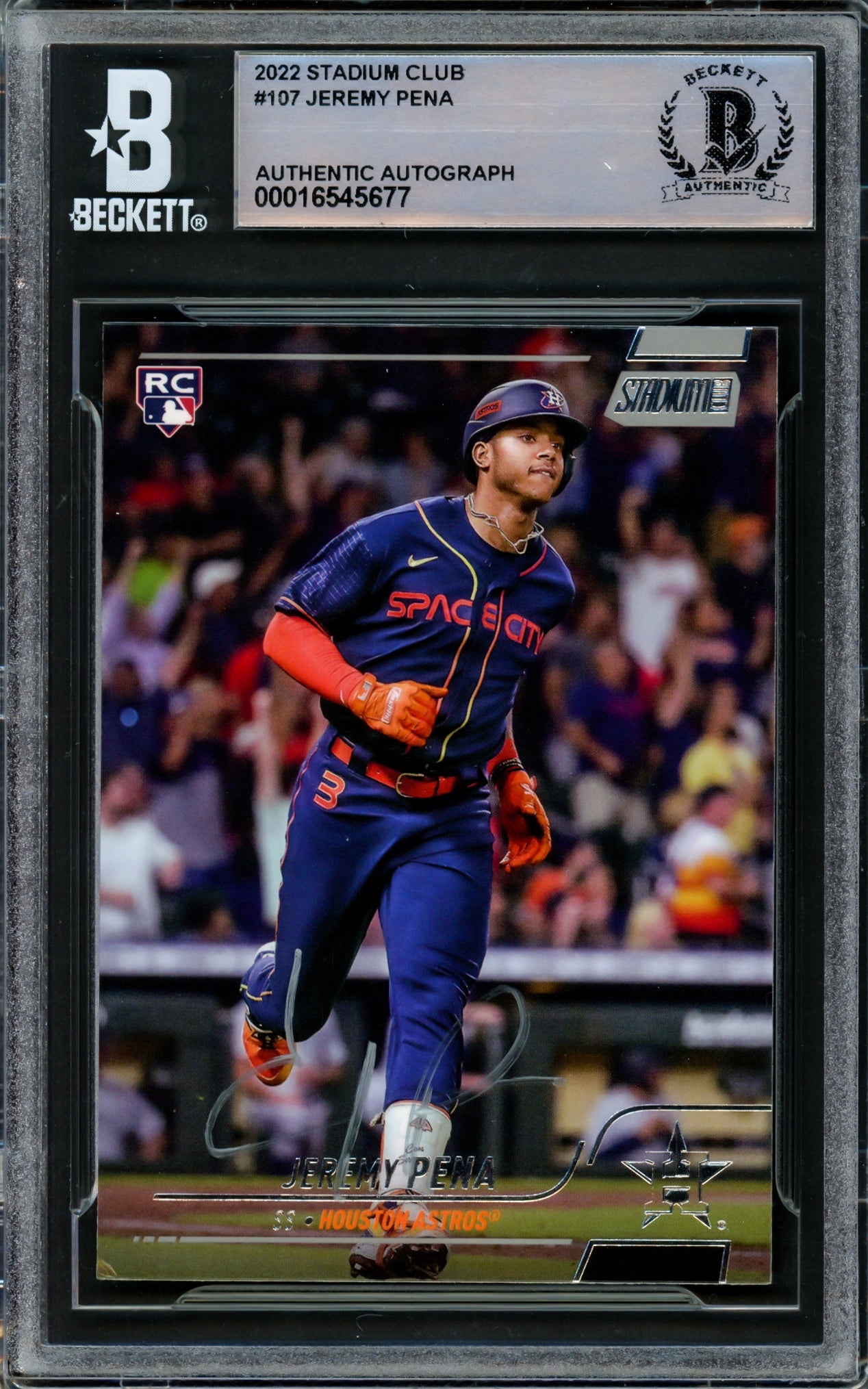 Jeremy Pena Autographed 2022 Stadium Club Rookie Card #107 Houston Astros Beckett BAS #16545677