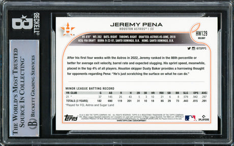 Jeremy Pena Autographed 2022 Topps Holiday Rookie Card #HW129 Houston Astros Beckett BAS #16545680