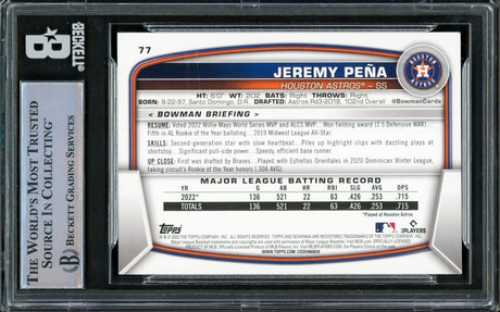 Jeremy Pena Autographed 2023 Bowman Card #77 Houston Astros Full Name Beckett BAS #16545686
