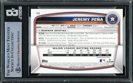 Jeremy Pena Autographed 2023 Bowman Card #77 Houston Astros Full Name Beckett BAS #16545687