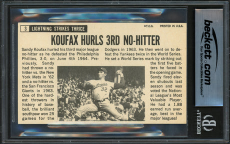 Sandy Koufax Autographed 1964 Topps Giants Card #3 Los Angeles Dodgers Beckett BAS #16545863
