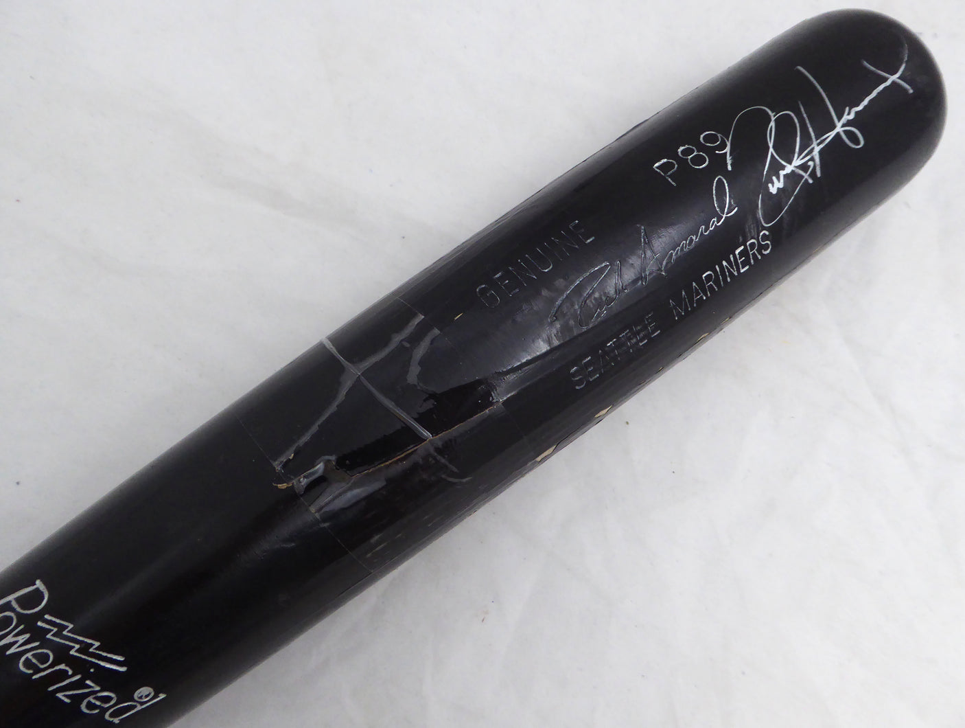 Rich Amaral Autographed Black Louisville Slugger P89 Game Used Bat Seattle Mariners Cracked SKU #214055