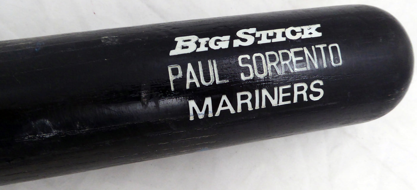 Paul Sorrento Unsigned Seattle Mariners Black Rawlings Big Stick 1997 Game Used Bat Cracked SKU #214069