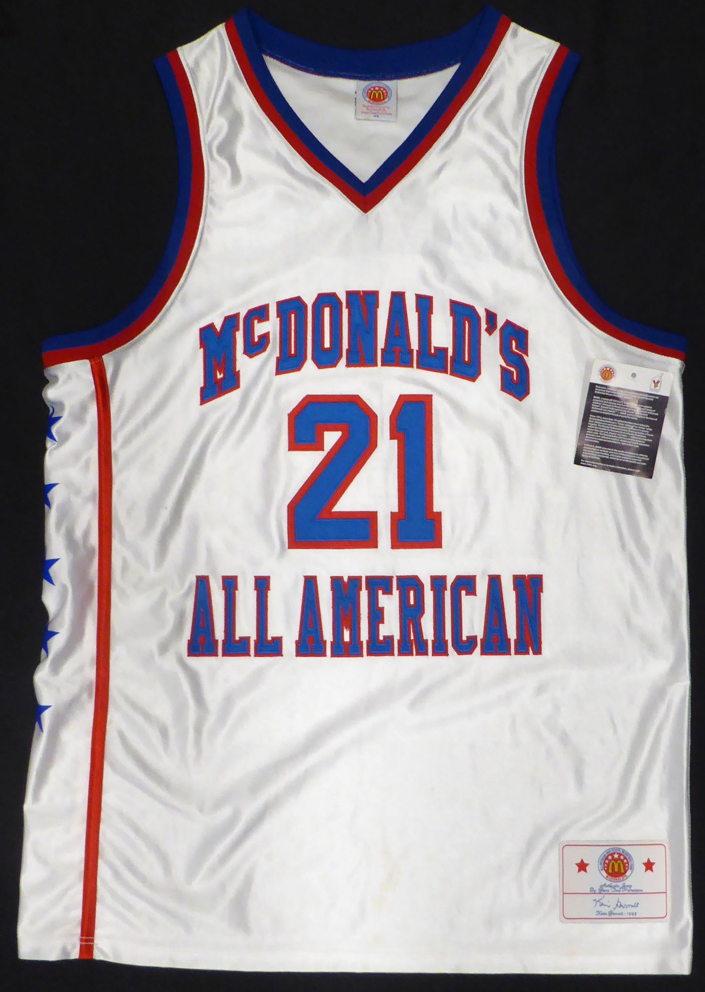 Kevin Garnett Autographed White 1995 McDonald's All American Jersey Size 48 Beckett BAS QR #BR84864