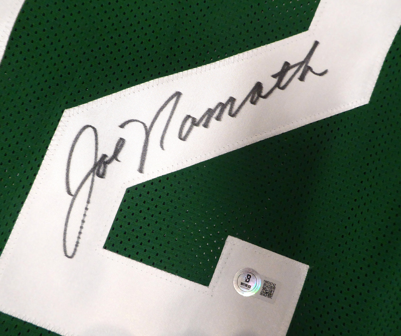 New York Jets Joe Namath Autographed Green Jersey Beckett BAS QR #1W535742