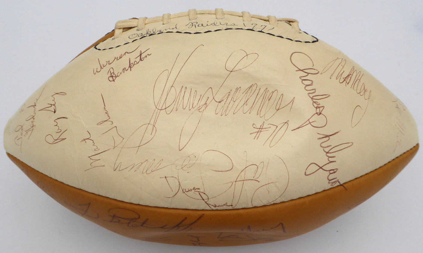 1977 Oakland Raiders Autographed Football With 40 Signatures Including John Madden Beckett BAS QR #AD40716